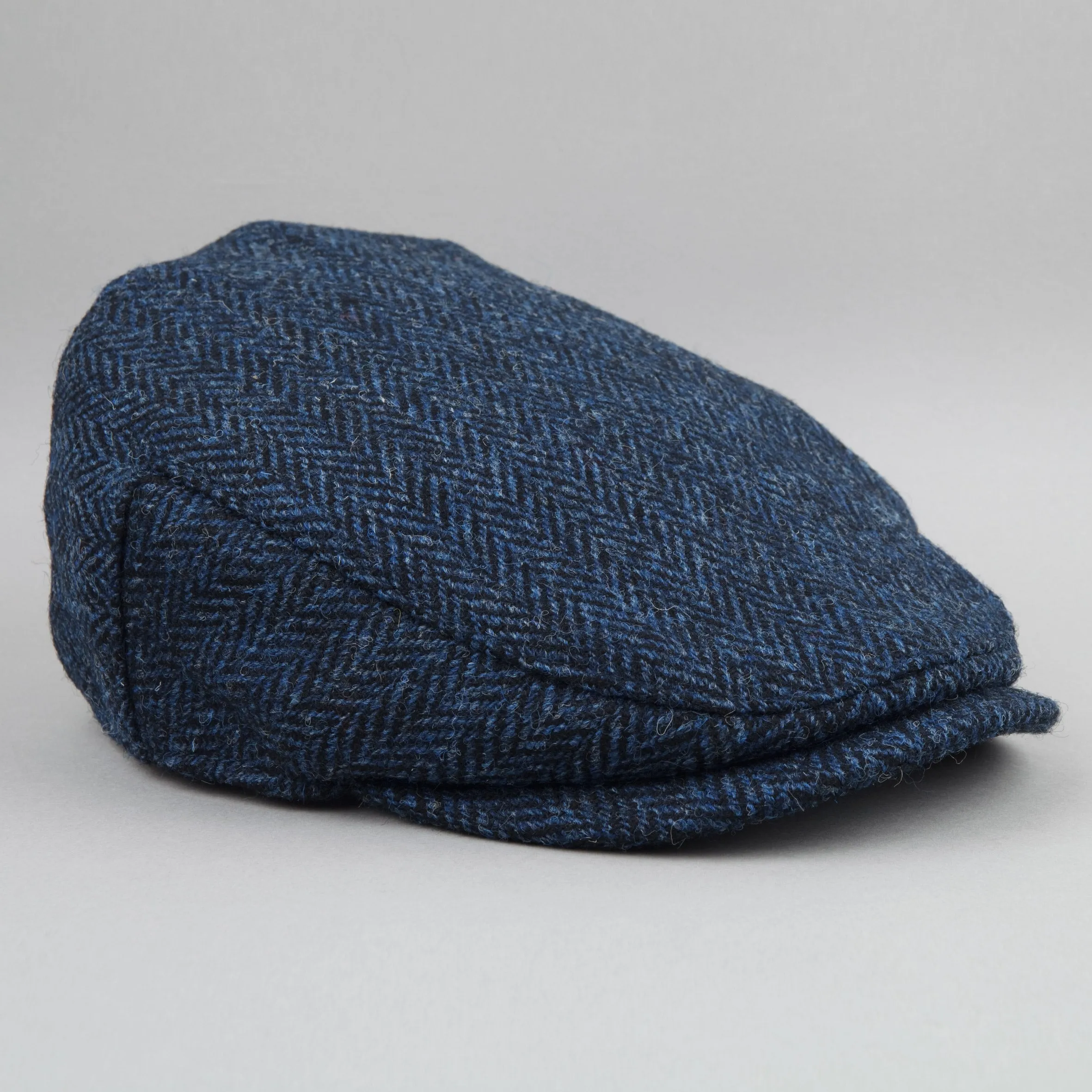 Harris Tweed Flat Cap in navy herringbone