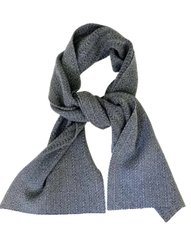 Herringbone Knitted Cashmere Scarf Camel Blue