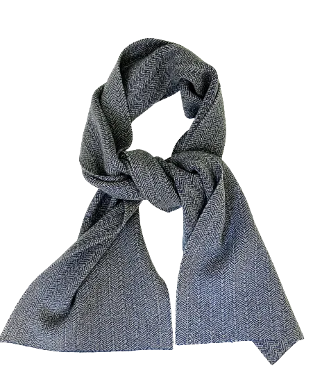 Herringbone Knitted Cashmere Scarf Camel Blue