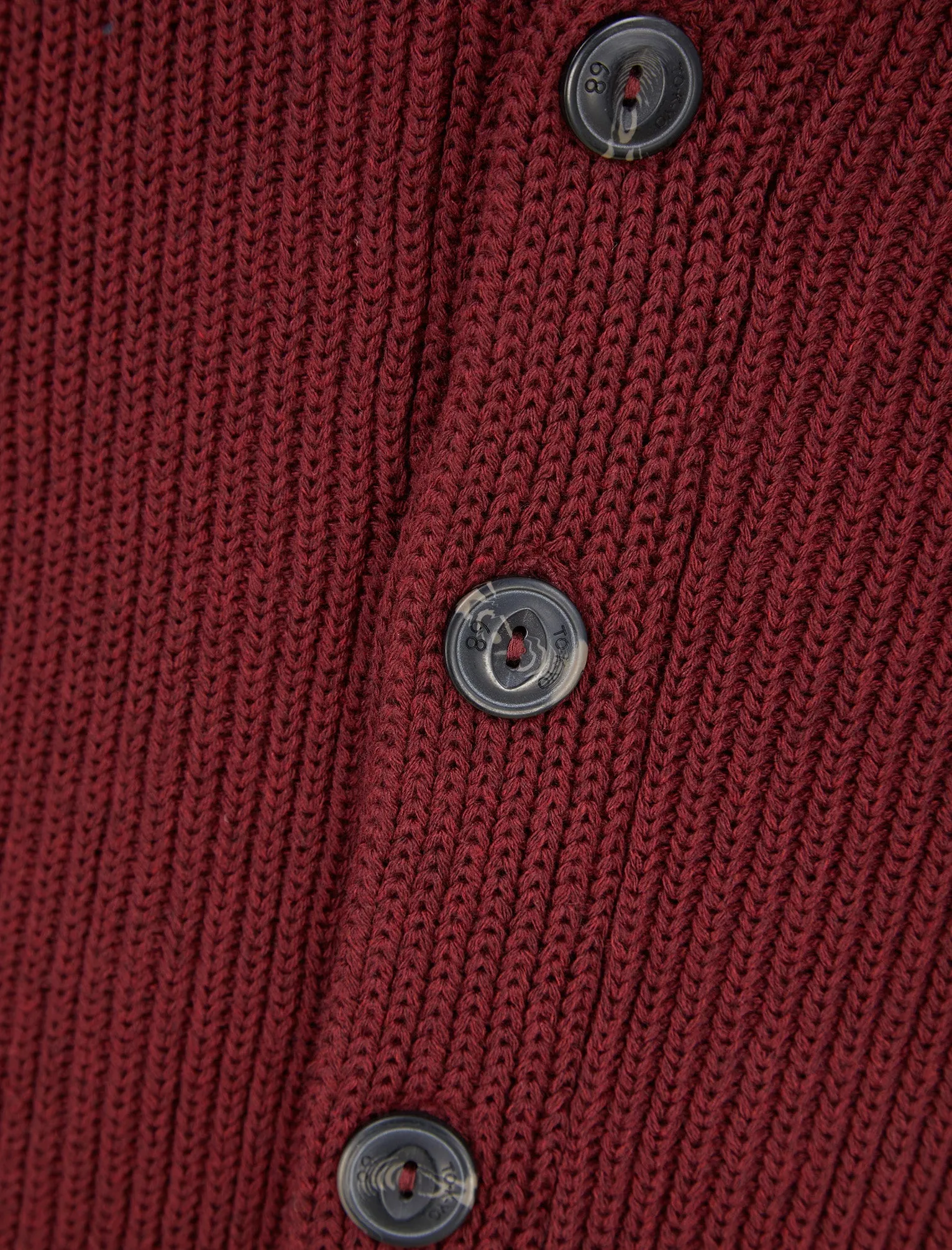 Hurd Rib Knit Cotton Rich Shawl Neck Cardigan in Claret - Tokyo Laundry