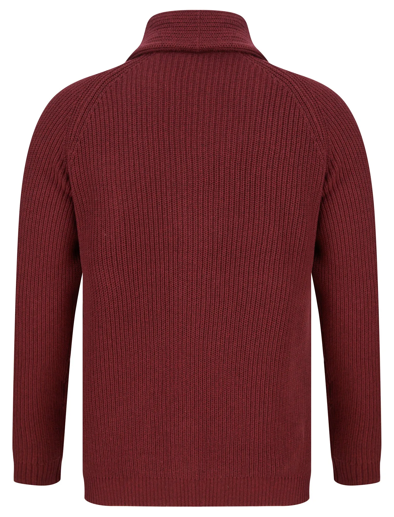 Hurd Rib Knit Cotton Rich Shawl Neck Cardigan in Claret - Tokyo Laundry