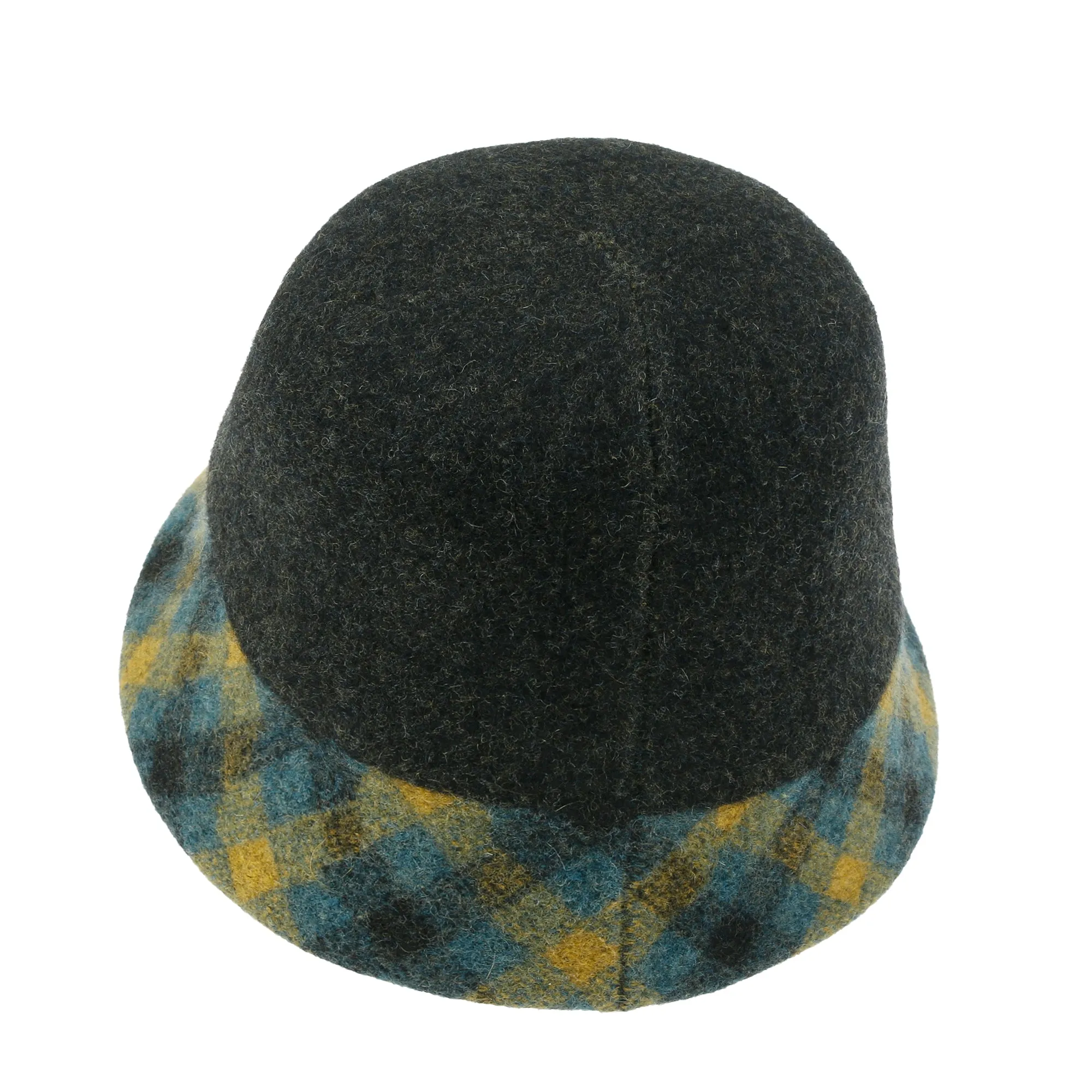 ililily Plaid Pattern Brim Knitted Wool Fedora Colorful Winter Bucket Hat