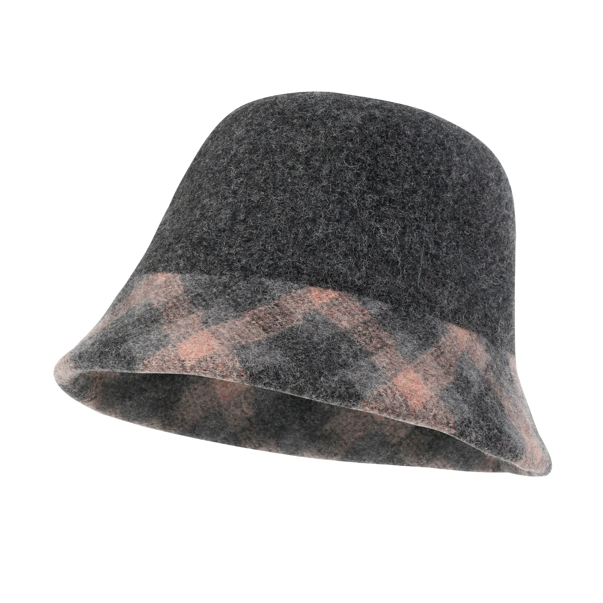 ililily Plaid Pattern Brim Knitted Wool Fedora Colorful Winter Bucket Hat