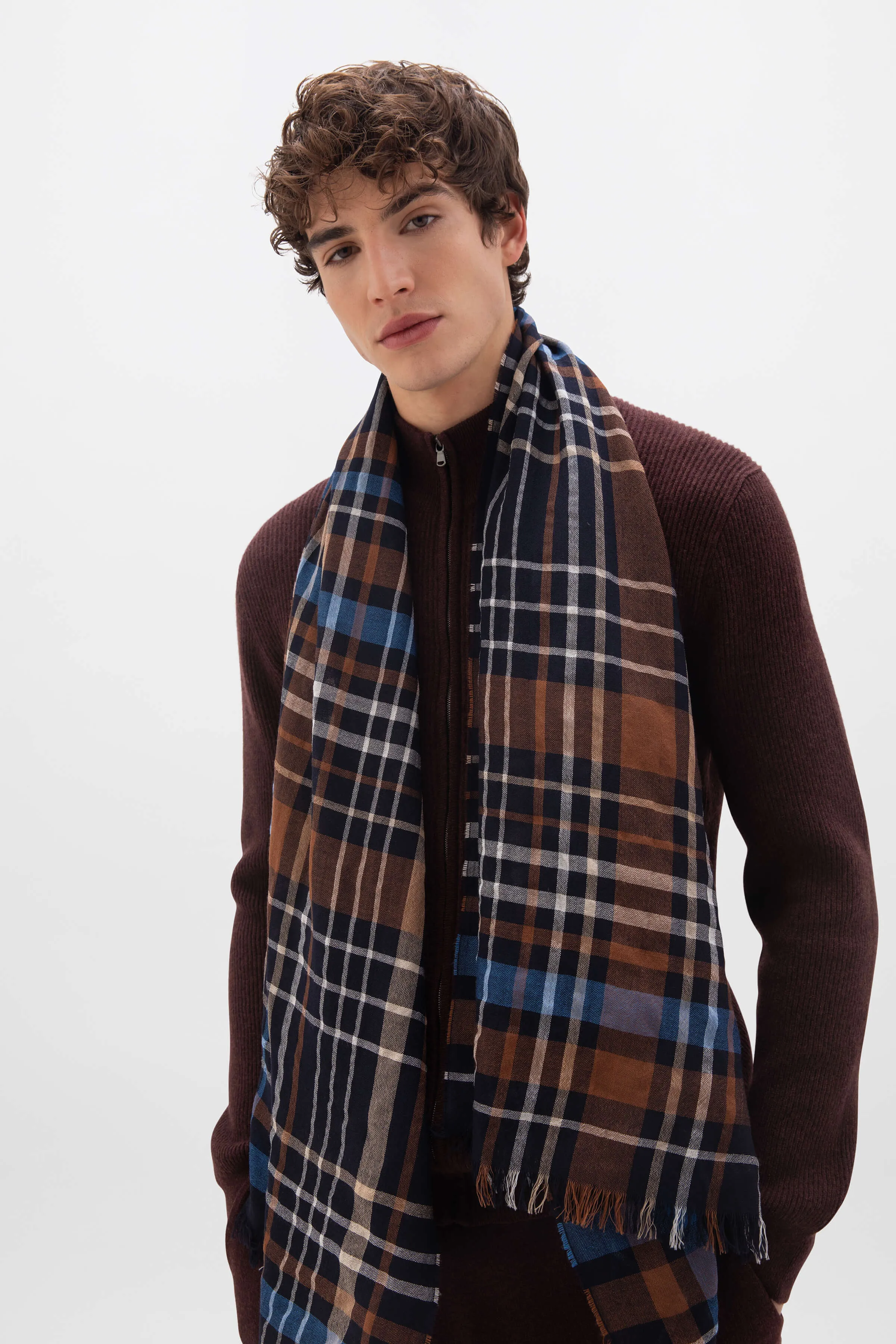 Irregular Check Lightweight Merino Scarf