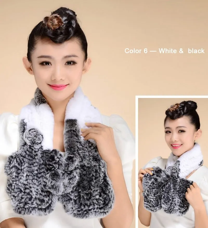 Knitted Real REX Rabbit Fur Scarf Tight Knitted  Wrap Cape Shawl Neck Warmer Women Children Scarf FS14519