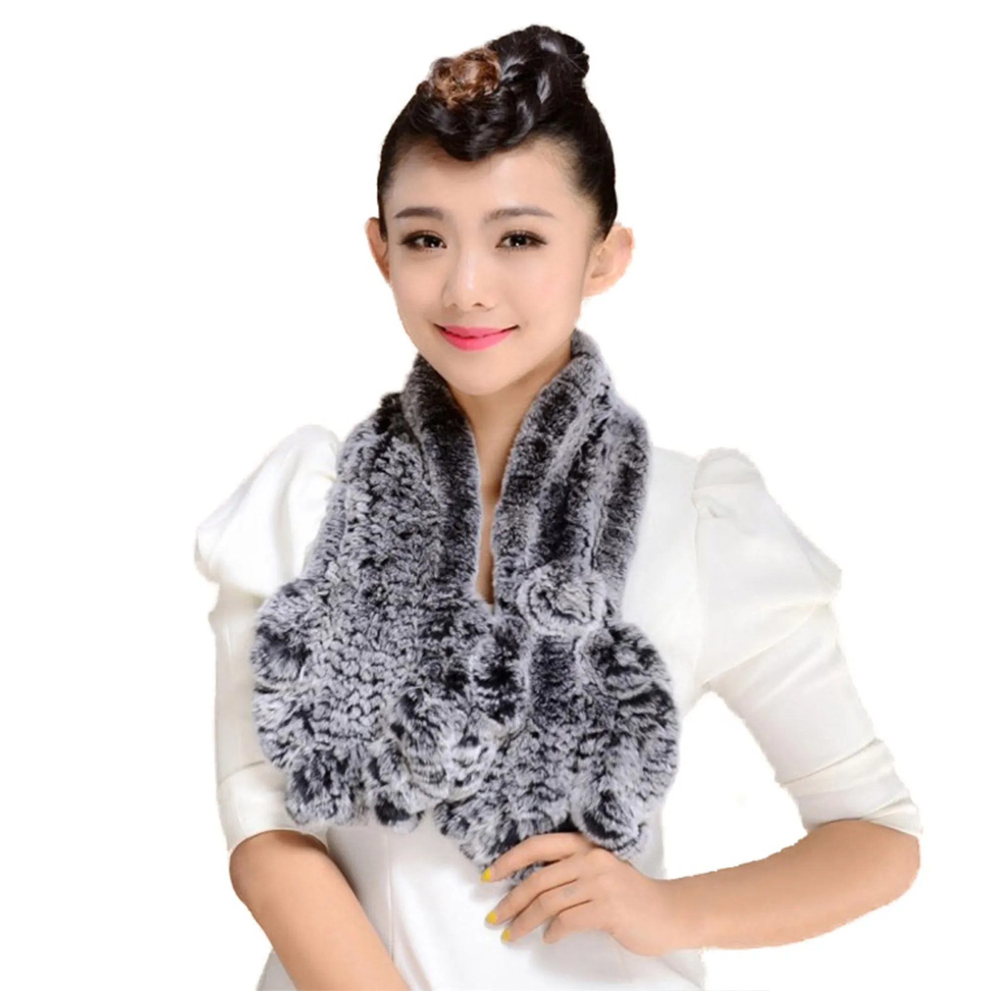 Knitted Real REX Rabbit Fur Scarf Tight Knitted  Wrap Cape Shawl Neck Warmer Women Children Scarf FS14519