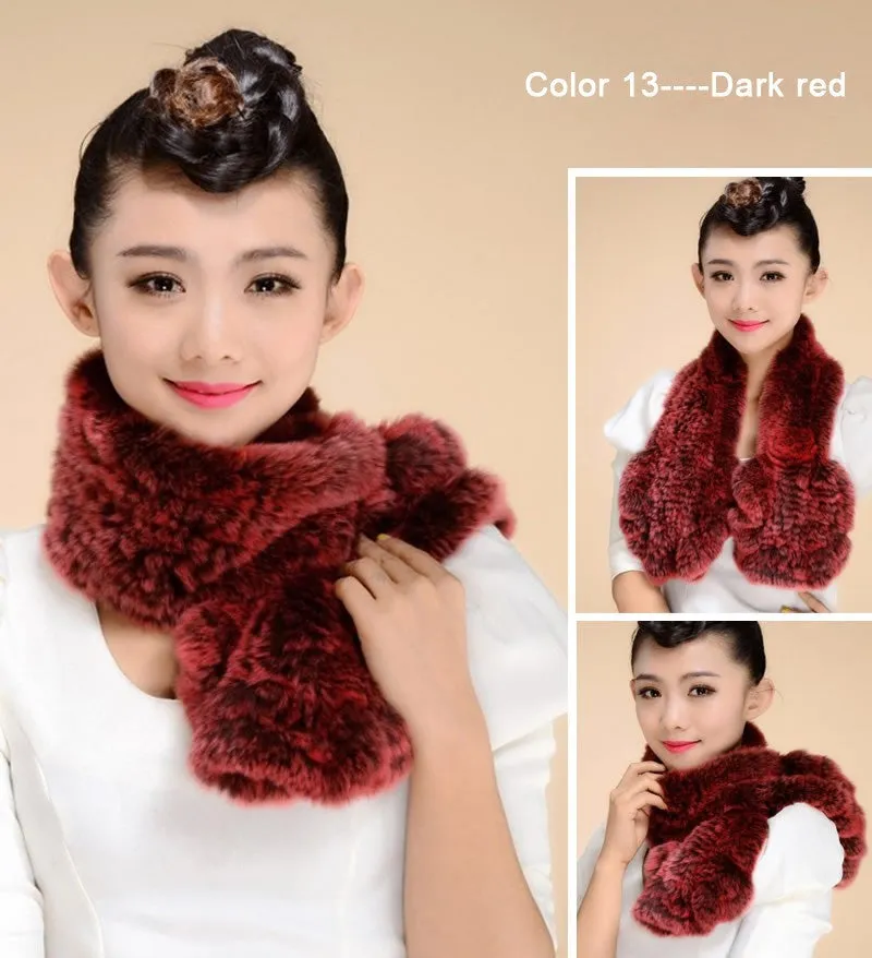 Knitted Real REX Rabbit Fur Scarf Tight Knitted  Wrap Cape Shawl Neck Warmer Women Children Scarf FS14519