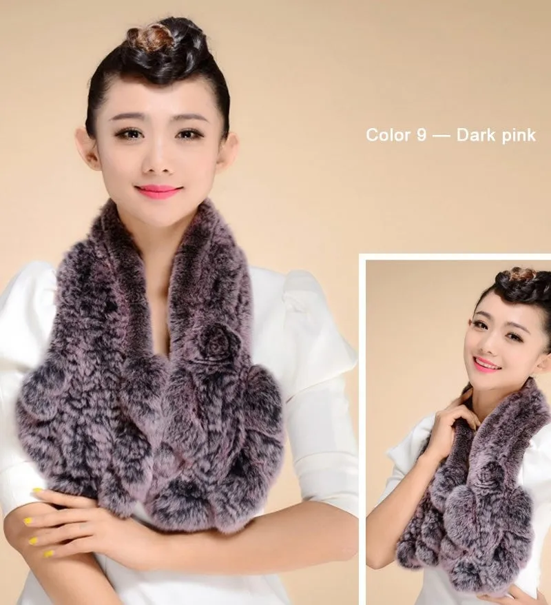 Knitted Real REX Rabbit Fur Scarf Tight Knitted  Wrap Cape Shawl Neck Warmer Women Children Scarf FS14519