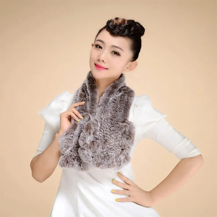 Knitted Real REX Rabbit Fur Scarf Tight Knitted  Wrap Cape Shawl Neck Warmer Women Children Scarf FS14519