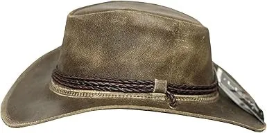 Lesa Collection Banjo Distressed Leather Cowboy Hat for Men – Stylish Cowgirl Hat for Women with Braided Band and Removable Chinstrap