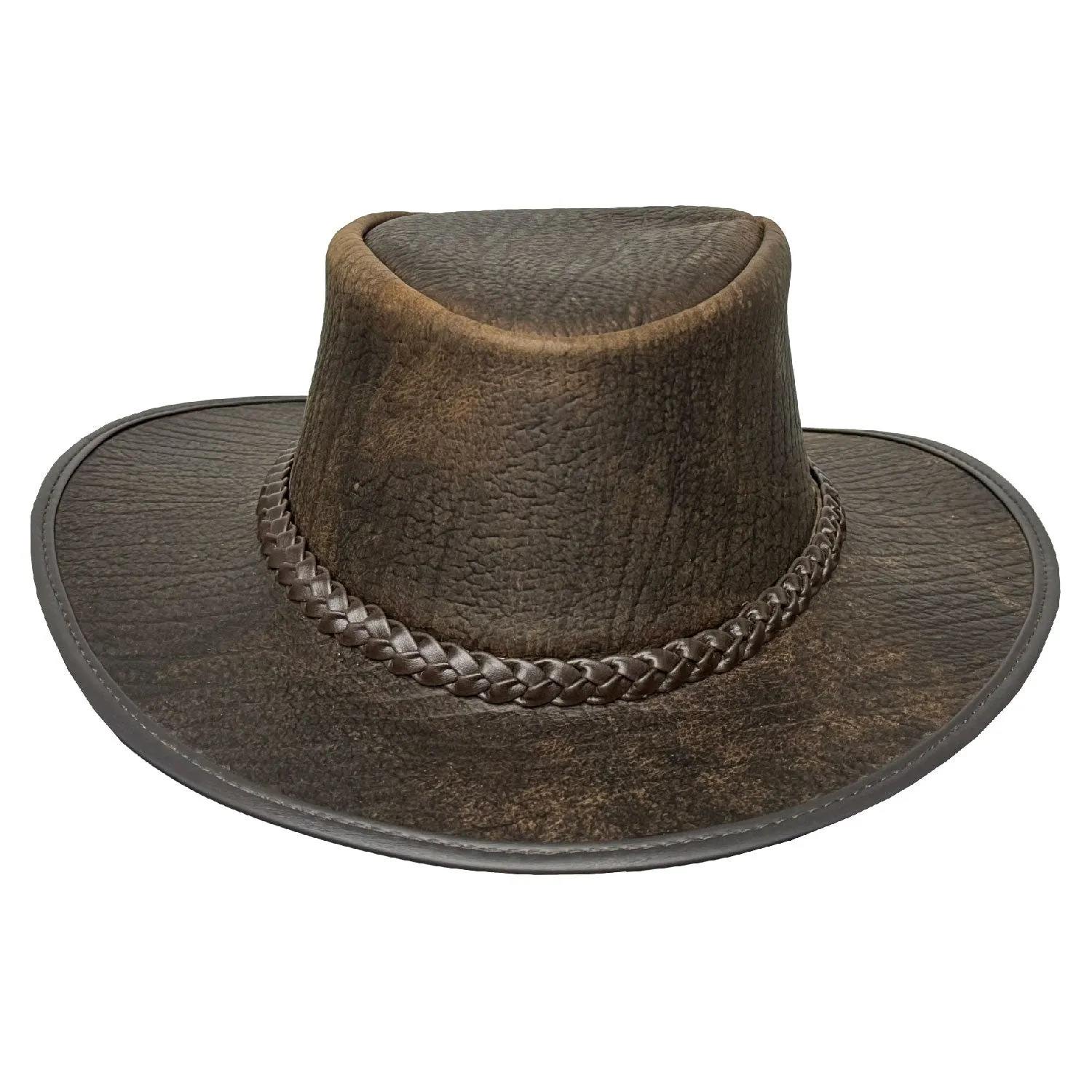 Lesa Collection Banjo Distressed Leather Cowboy Hat for Men – Stylish Cowgirl Hat for Women with Braided Band and Removable Chinstrap