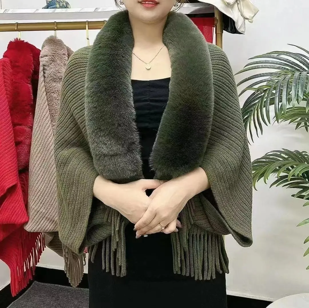 Luexco Exquisite Cloak Wool Collar Knitted Shawl