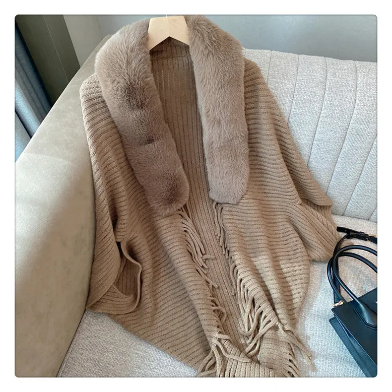 Luexco Exquisite Cloak Wool Collar Knitted Shawl