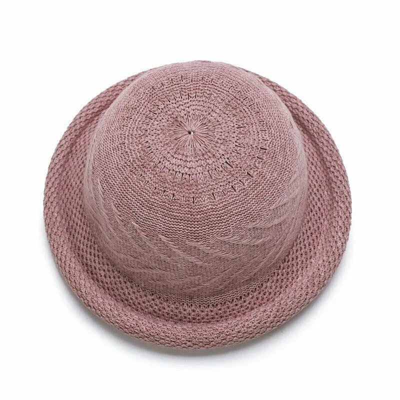 Magik Roll-up Summer Breathable Sun Braided Trim Straw Bowler Cap Cloche Hat