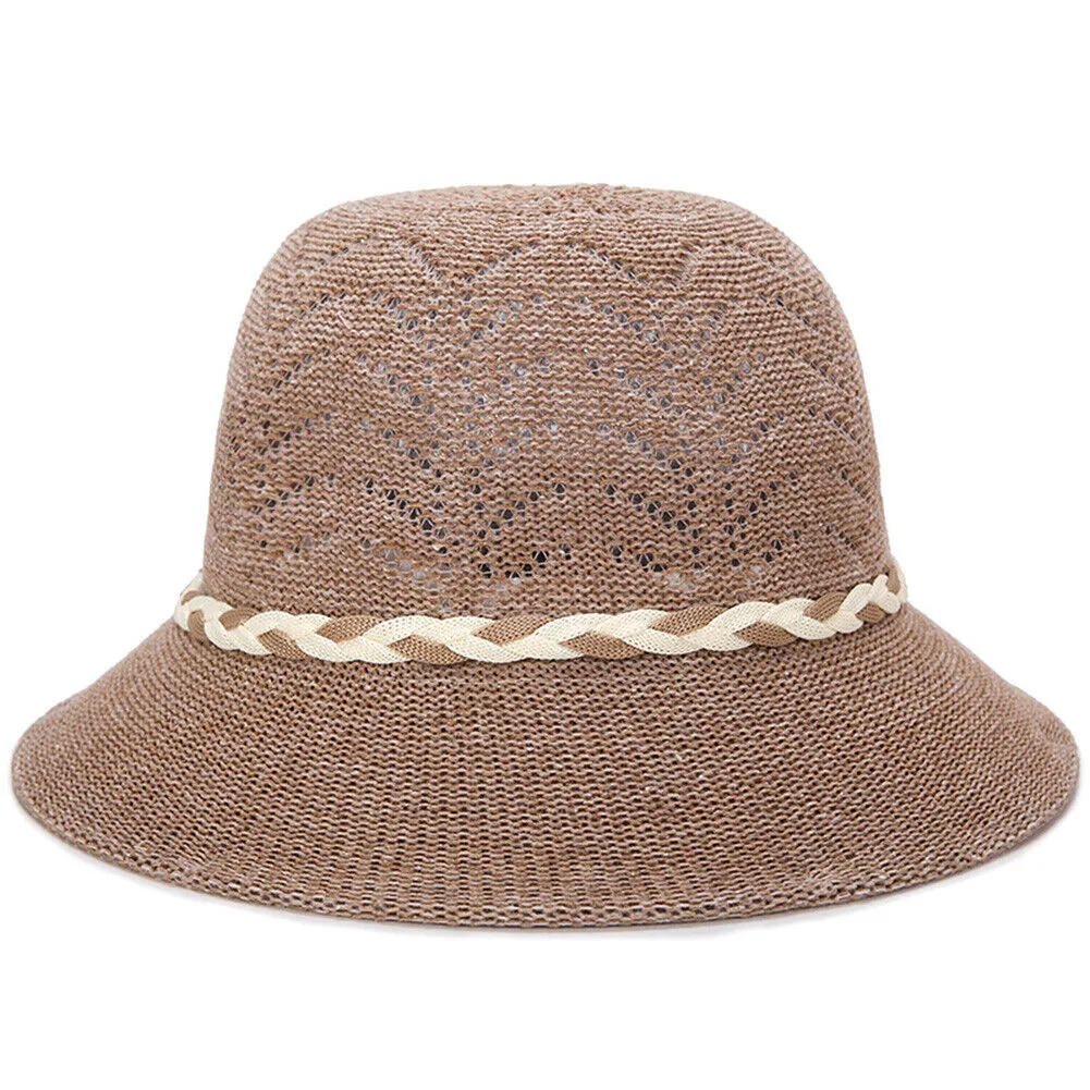 Magik Women Lady Summer Breathable Sun Braided Trim Straw Bowler Cap Cloche Hat