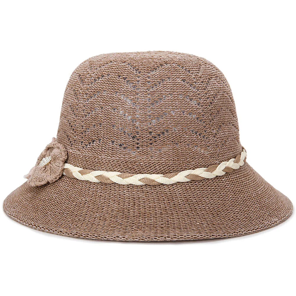 Magik Women Lady Summer Breathable Sun Braided Trim Straw Bowler Cap Cloche Hat