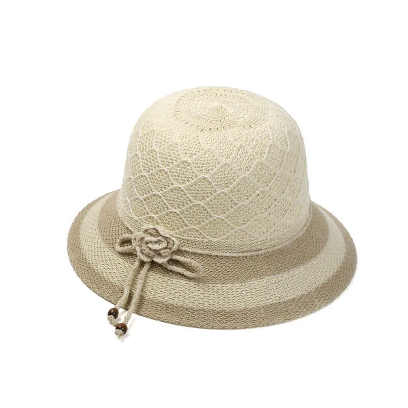 Magik Women Lady Summer Breathable Sun Braided Trim Straw Bowler Cap Cloche Hat