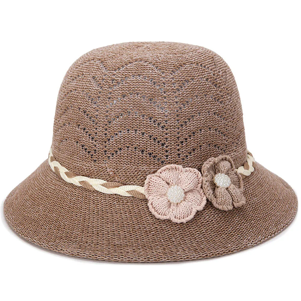 Magik Women Lady Summer Breathable Sun Braided Trim Straw Bowler Cap Cloche Hat