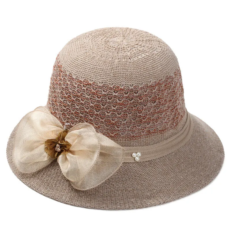 Magik Women Lady Summer Breathable Sun Braided Trim Straw Bowler Cap Cloche Hat