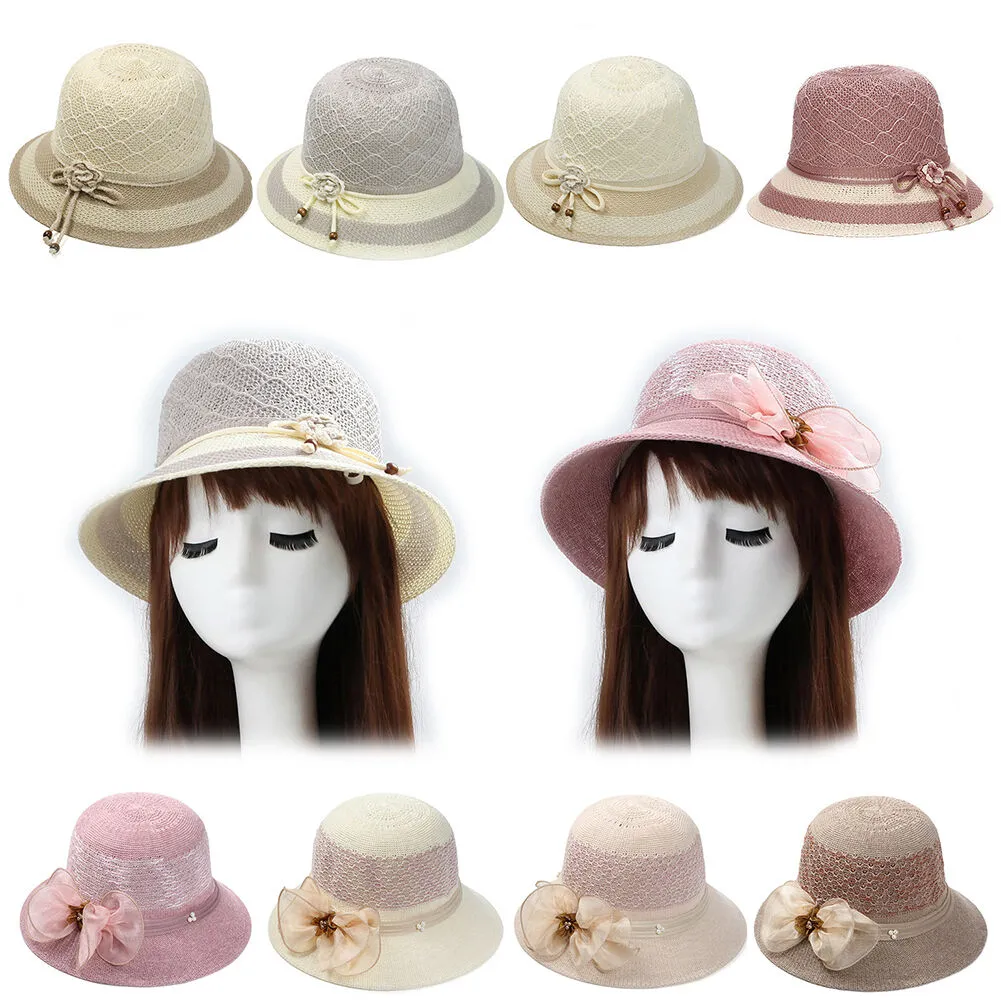 Magik Women Lady Summer Breathable Sun Braided Trim Straw Bowler Cap Cloche Hat