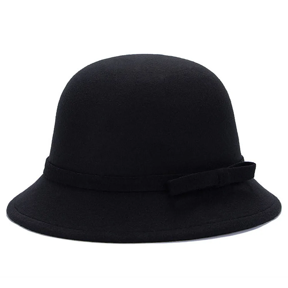 Magik Women Lady Vintage Wool Round Fedora Bow Cloche Derb Felt Bowler Cap Hat