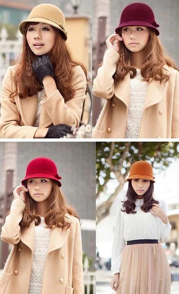 Magik Women Lady Vintage Wool Round Fedora Bow Cloche Derb Felt Bowler Cap Hat