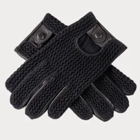 Men’s Crochet Black Leather Driving Gloves