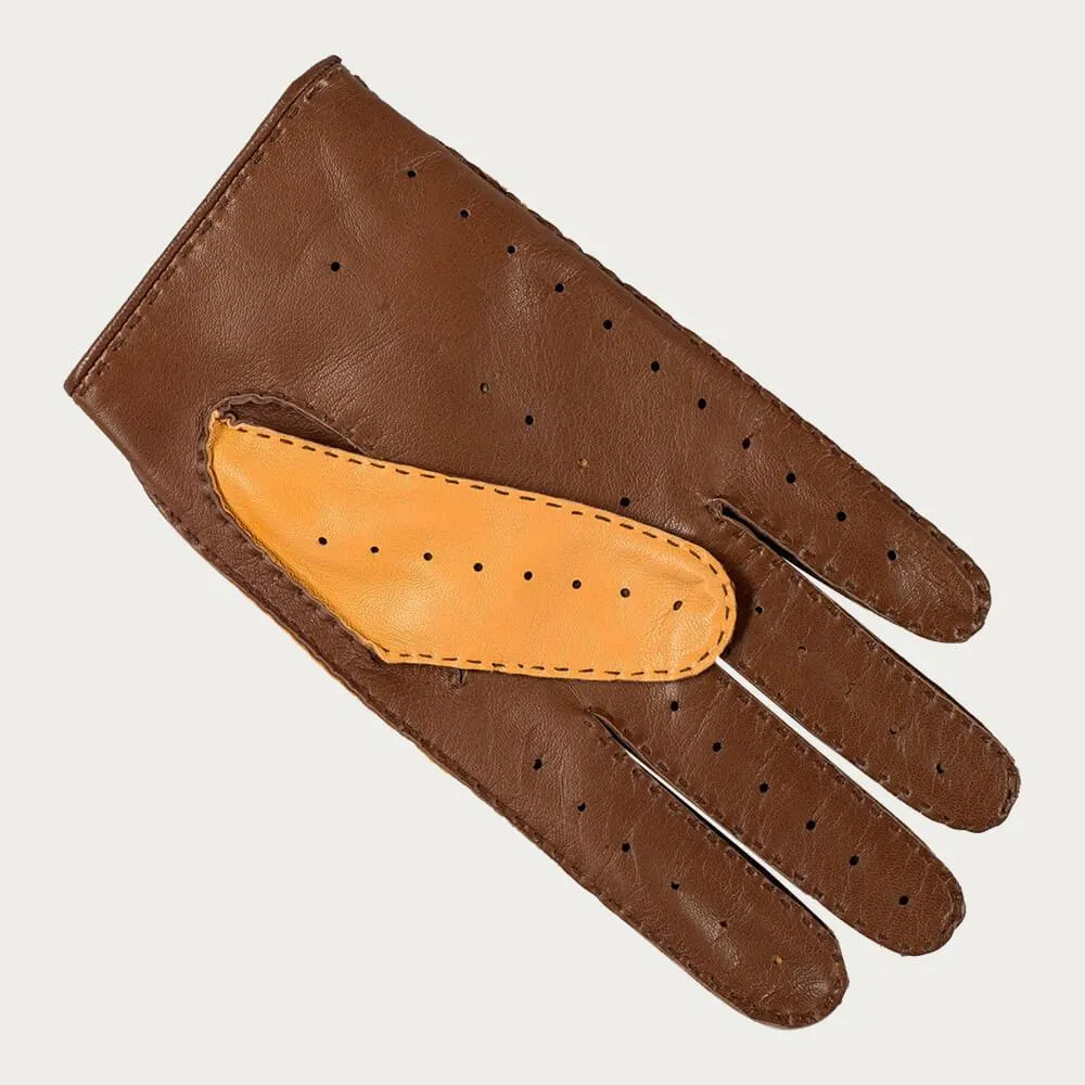 Men’s Hand Sewn Taupe and Cream Leather Driving Gloves