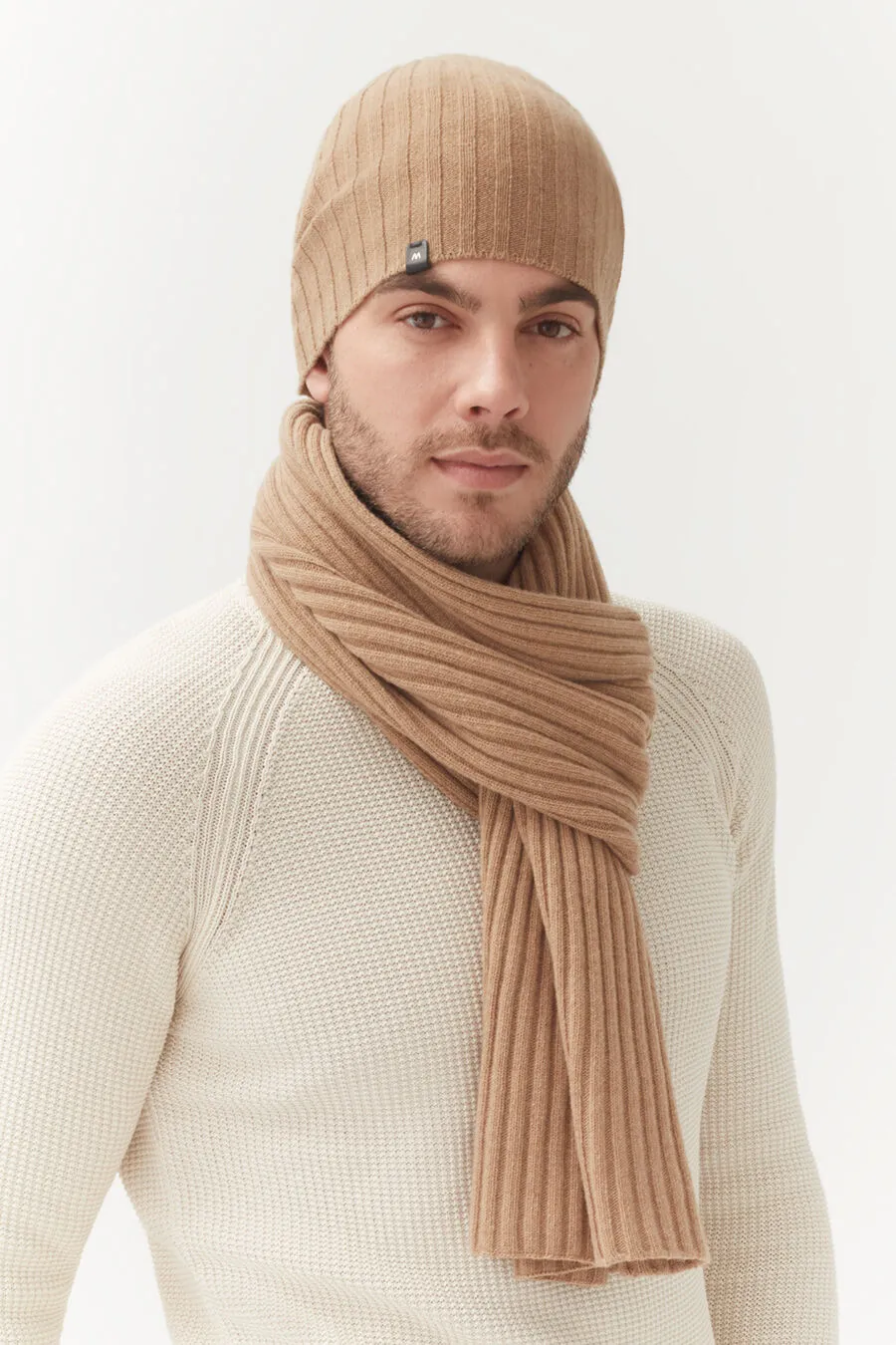 Mens Wool Cashmere Ribbed Scarf