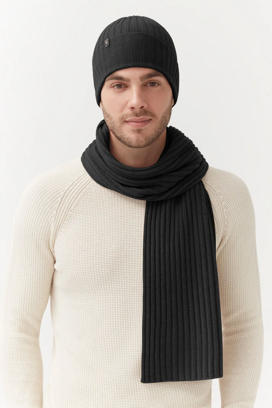 Mens Wool Cashmere Ribbed Scarf