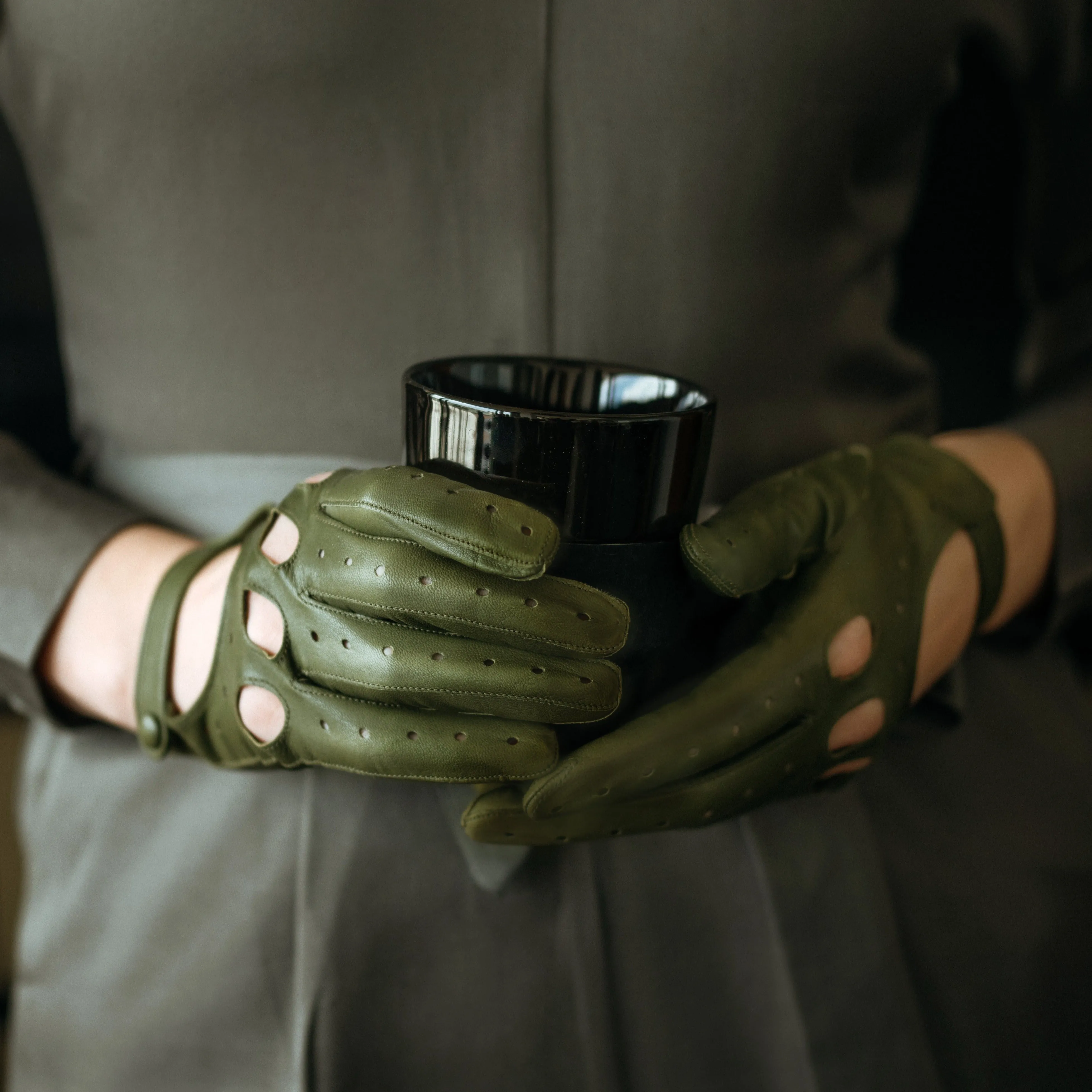 Messina Verde Leather Driving Gloves