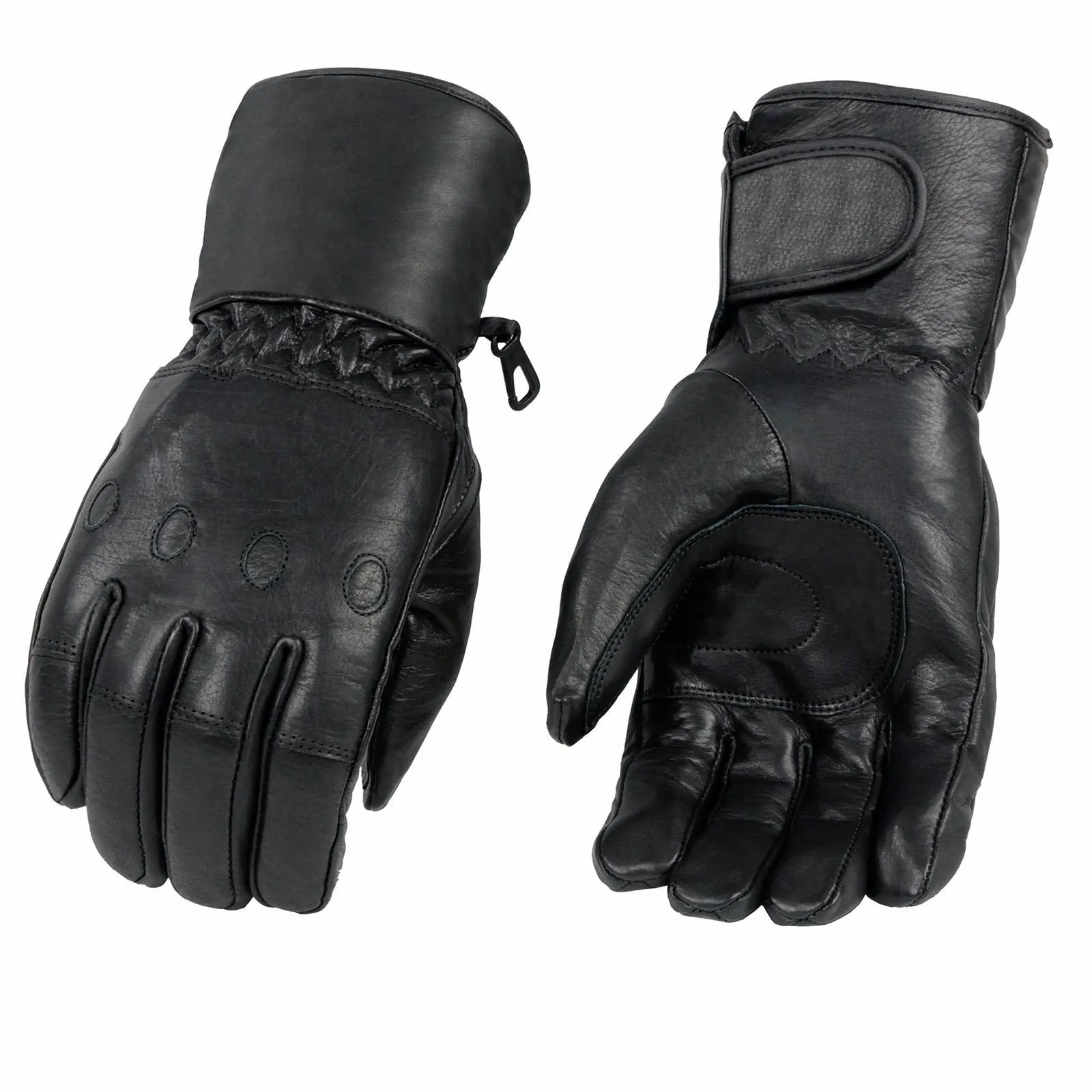 Milwaukee Leather Men's Black Gauntlet Motorcycle Hand Gloves-Black Soft Leather Waterproof Sinch Wrist Closure-SH293