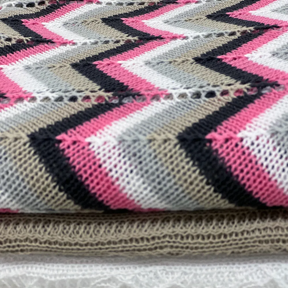 Multi-coloured Chevron Cotton Baby Shawl - Pink