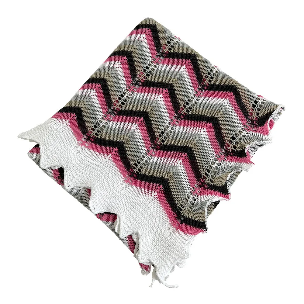 Multi-coloured Chevron Cotton Baby Shawl - Pink