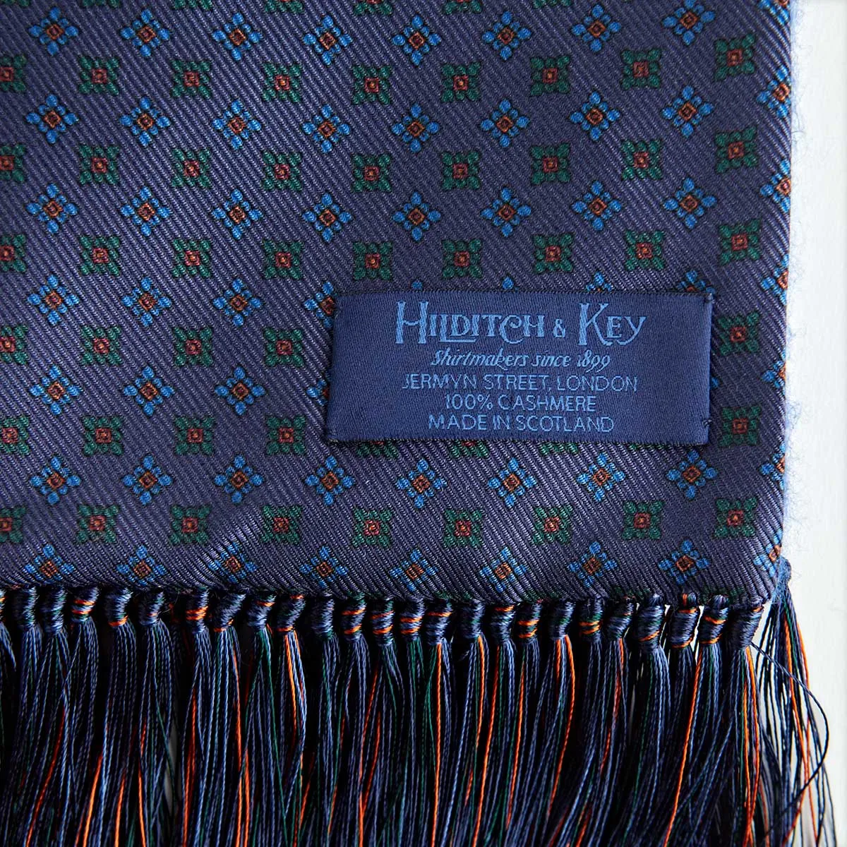 Navy & Blue Diamond Square Silk & Cashmere Scarf