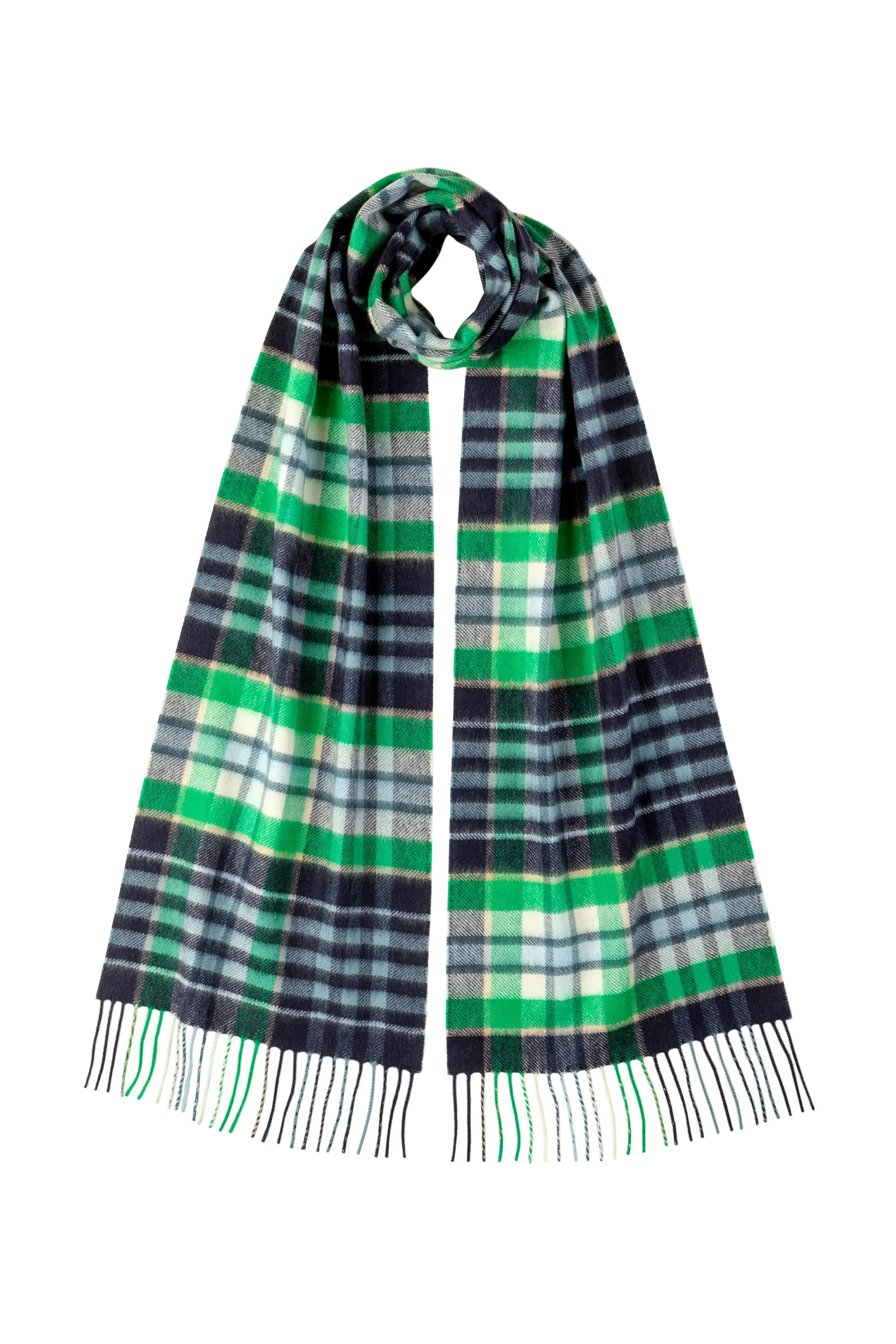 Navy & Green Check Cashmere Scarf