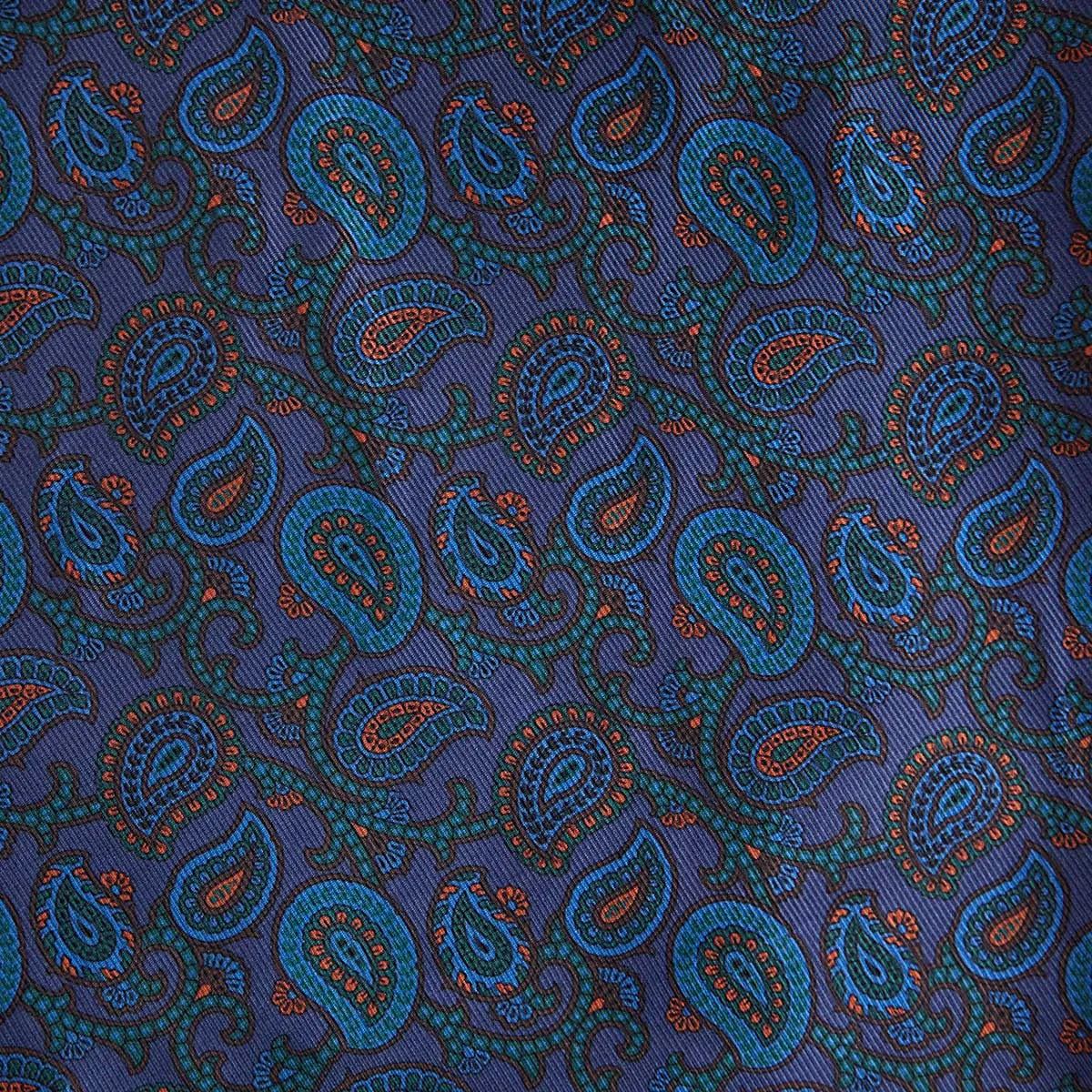 Navy & Green Paisley Silk & Cashmere Scarf