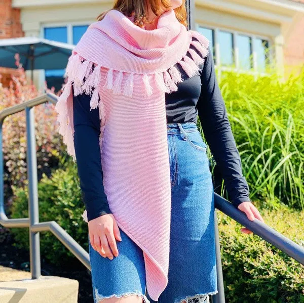 Pink Fringe Blanket Scarf