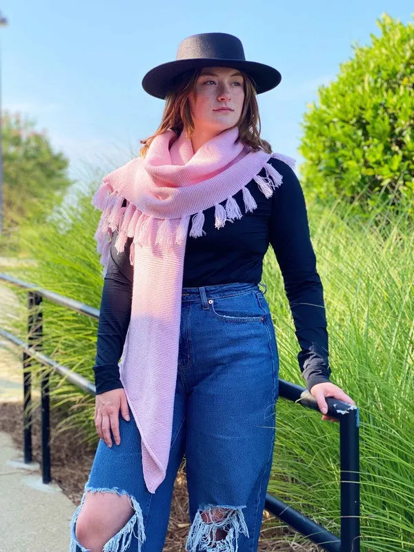 Pink Fringe Blanket Scarf