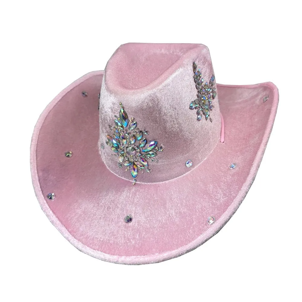 Pink Satin Cowboy Hat with Diamantes