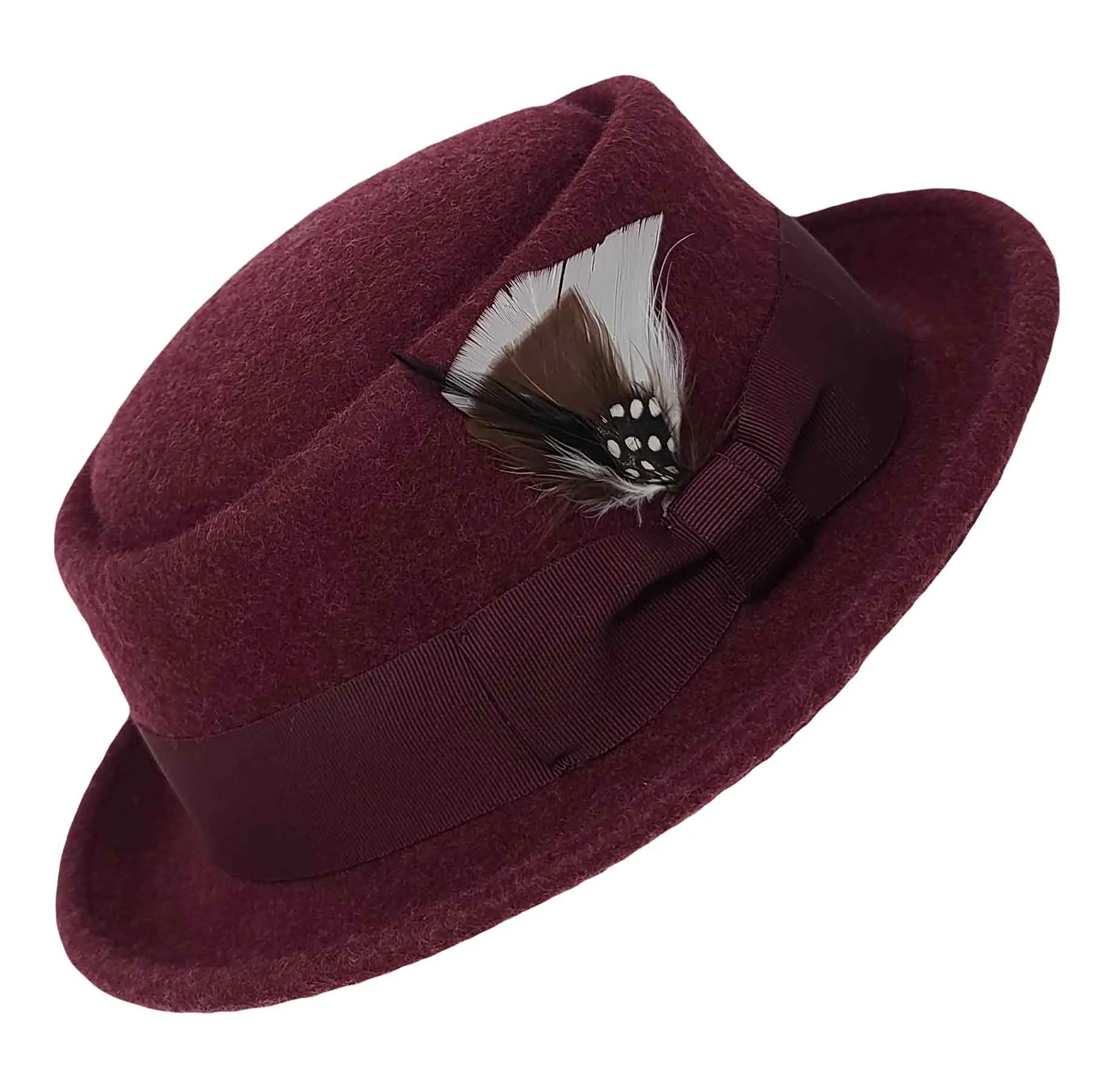 Pork Pie Fedora Hat with Feather | 100% Crushable Wool