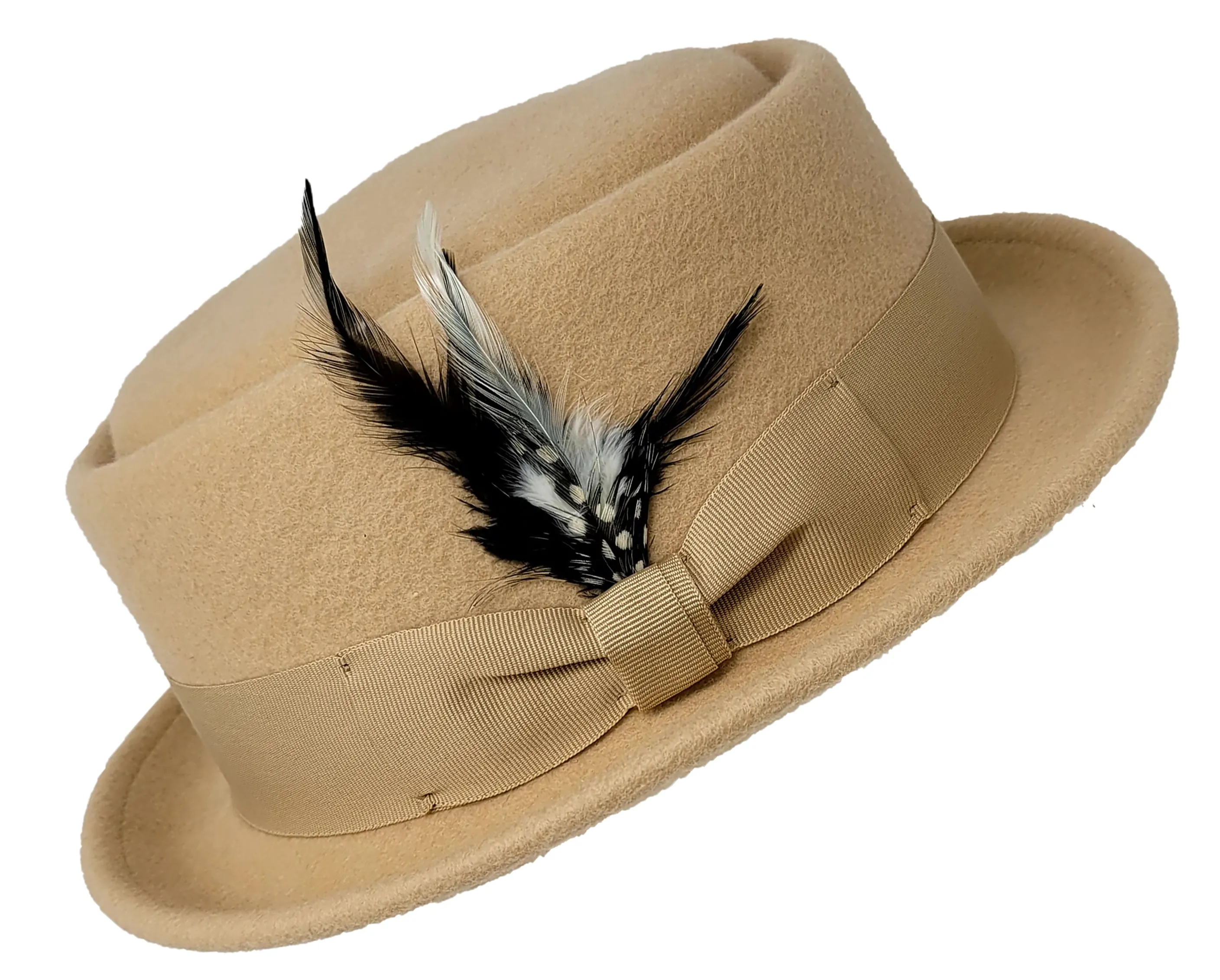 Pork Pie Fedora Hat with Feather | 100% Crushable Wool