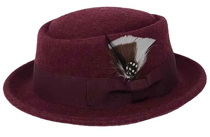 Pork Pie Fedora Hat with Feather | 100% Crushable Wool