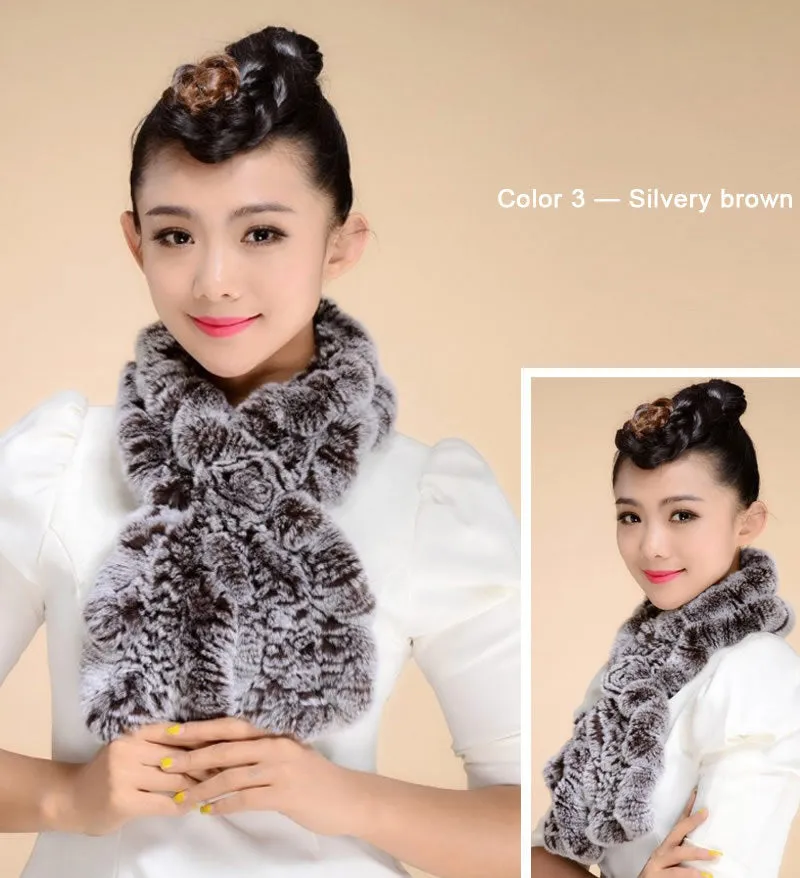 Real REX Rabbit Fur Scarf Wrap Cape Shawl Neck Warmer Women Children Scarf Flower Decoration FS14522