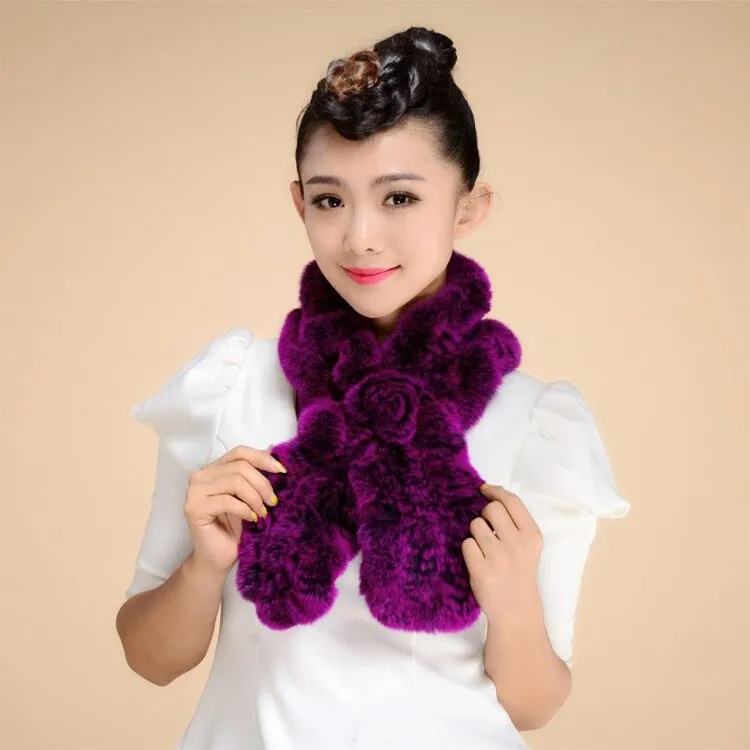 Real REX Rabbit Fur Scarf Wrap Cape Shawl Neck Warmer Women Children Scarf Flower Decoration FS14522