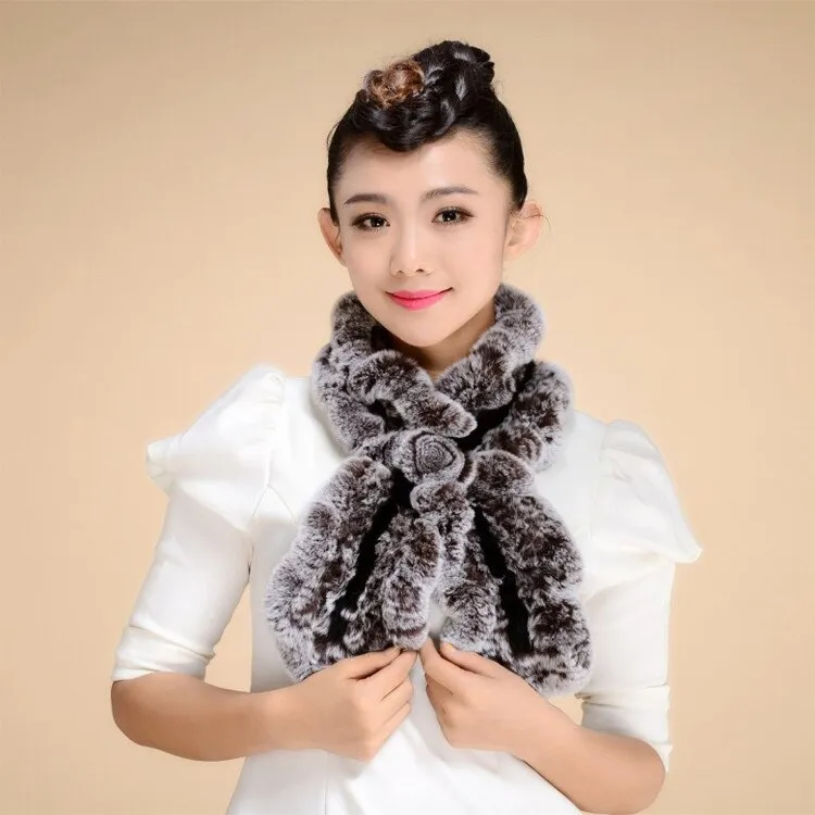 Real REX Rabbit Fur Scarf Wrap Cape Shawl Neck Warmer Women Children Scarf Flower Decoration FS14522