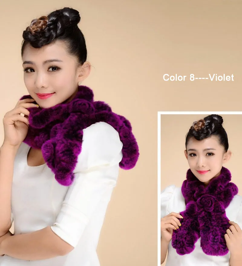 Real REX Rabbit Fur Scarf Wrap Cape Shawl Neck Warmer Women Children Scarf Flower Decoration FS14522