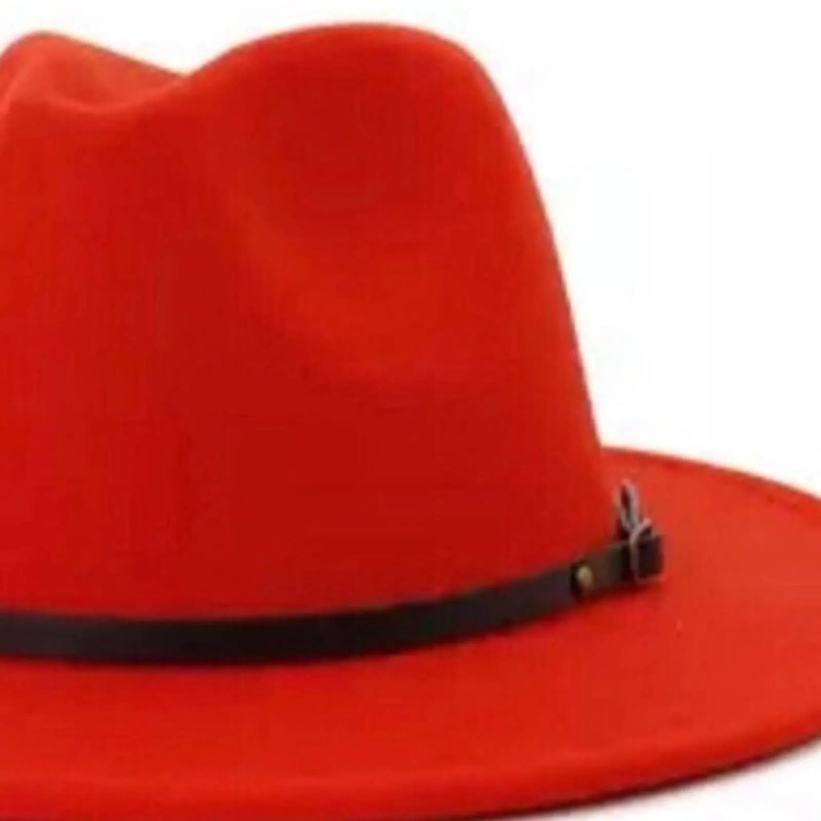 Red Belt Buckle Trim Wide Brim Felt Hat