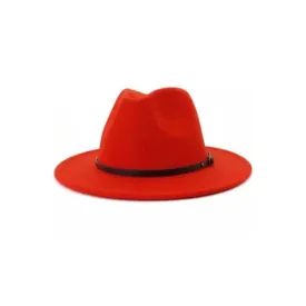 Red Belt Buckle Trim Wide Brim Felt Hat