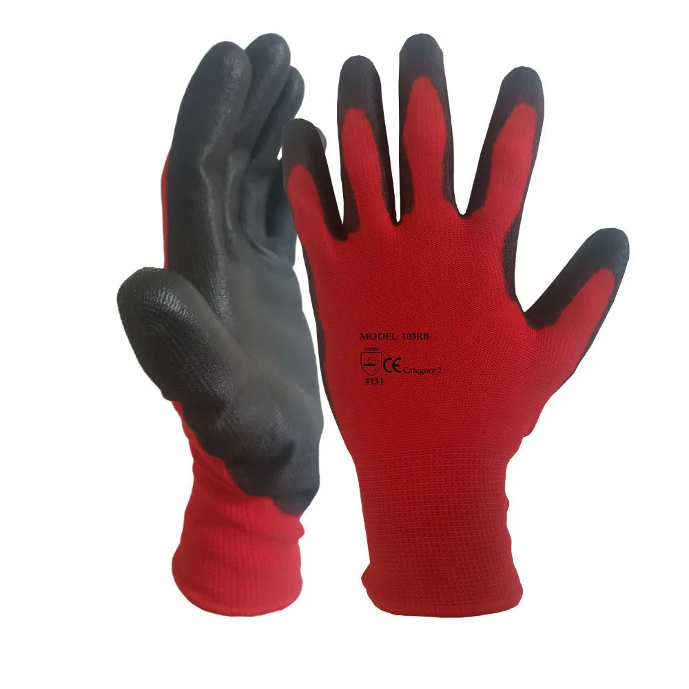 Red Black Nitrile Coated Nylon or Polyster Liner Work Glove